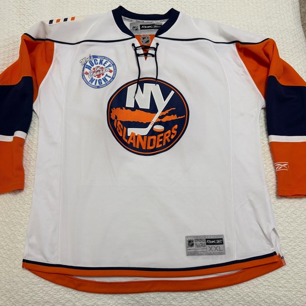 New York Islanders Jersey Reebok Lace Up White Moe’s Hockey Night Mens XXL